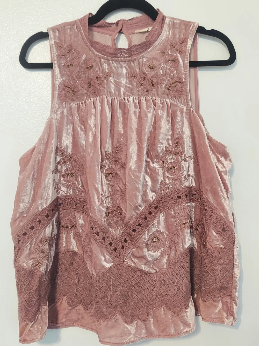 Anthropologie Floreat Sleeveless Embroidered Crushed Velvet Top Size 12 NWT